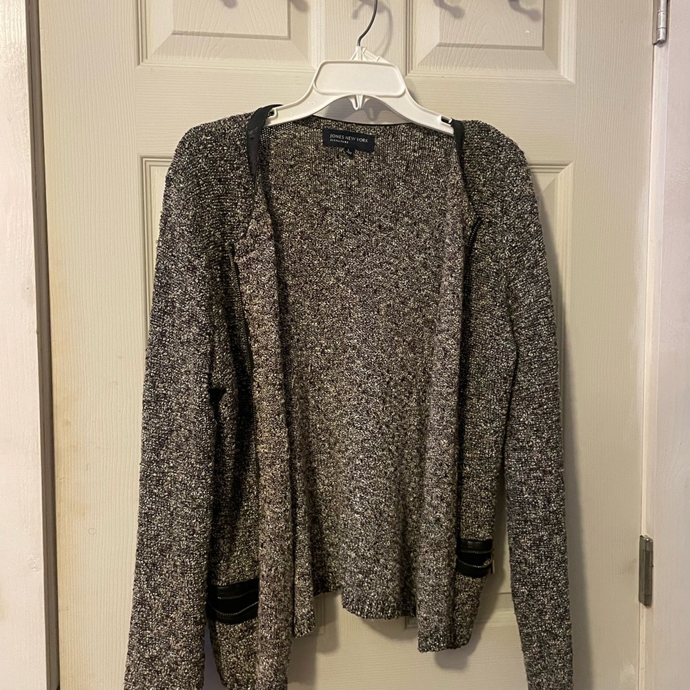 Jones New York Black and Gray Cardigan Sweater